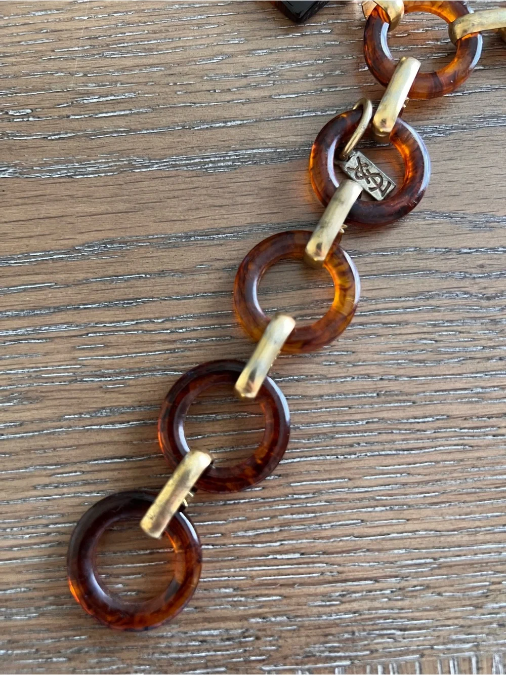 Yves Saint Laurent Tortoiseshell-Link Belt with Gold Hardware